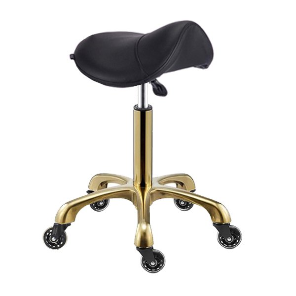 saddle stool with adjustable height and gold base and gaslift